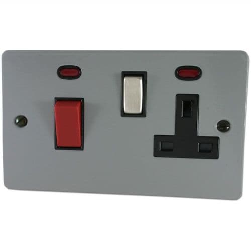 G&H FLG329 Flat Plate Light Grey 45 Amp DP Cooker Switch & 13A Switched Socket