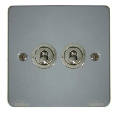 G&H FLG382-SS Flat Plate Light Grey 2 Gang 1 or 2 Way Toggle Light Switch