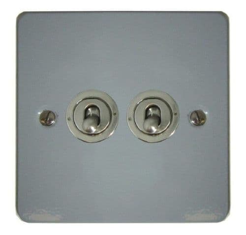 G&H FLG382-SS Flat Plate Light Grey 2 Gang 1 or 2 Way Toggle Light Switch