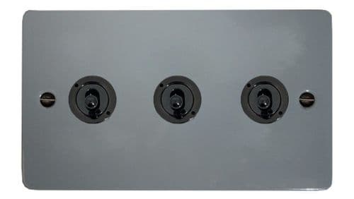 G&H FLG383-FBK Flat Plate Light Grey 3 Gang 2 Way Toggle Light Switch