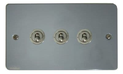 G&H FLG383-SS Flat Plate Light Grey 3 Gang 1 or 2 Way Rocker Light Switch