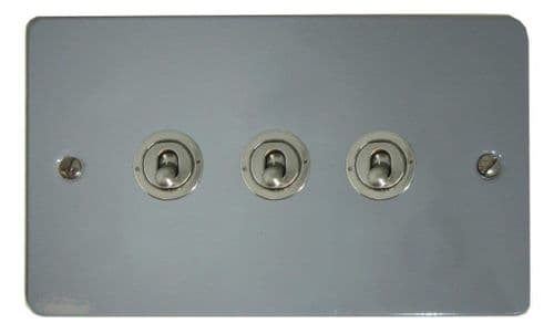 G&H FLG383-SS Flat Plate Light Grey 3 Gang 1 or 2 Way Rocker Light Switch