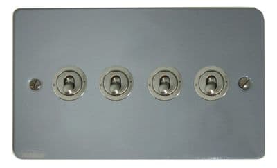 G&H FLG384-SS Flat Plate Light Grey 4 Gang 1 or 2 Way Toggle Light Switch