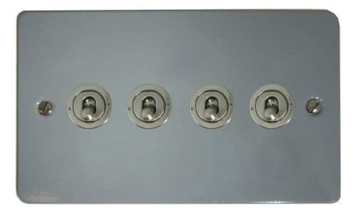 G&H FLG384-SS Flat Plate Light Grey 4 Gang 1 or 2 Way Toggle Light Switch