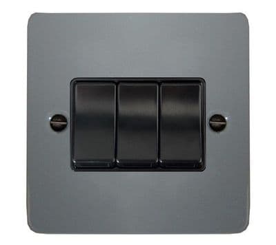 G&H FLG3B Flat Plate Light Grey 3 Gang 1 or 2 Way Rocker Light Switch