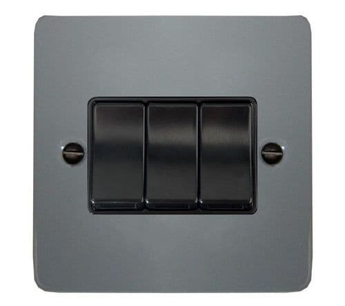 G&H FLG3B Flat Plate Light Grey 3 Gang 1 or 2 Way Rocker Light Switch