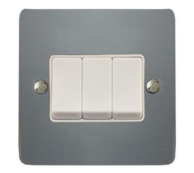G&H FLG3W Flat Plate Light Grey 3 Gang 1 or 2 Way Rocker Light Switch