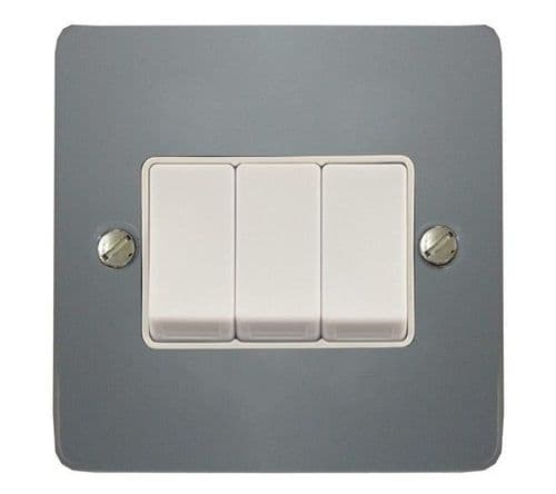 G&H FLG3W Flat Plate Light Grey 3 Gang 1 or 2 Way Rocker Light Switch