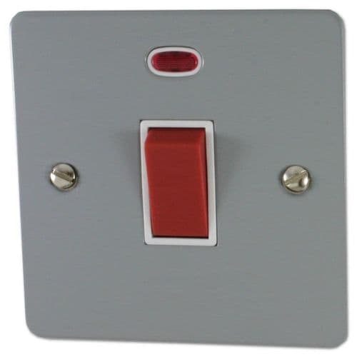 G&H FLG46W Flat Plate Light Grey 45 Amp DP Cooker Switch & Neon Single Plate