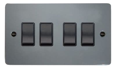 G&H FLG4B Flat Plate Light Grey 4 Gang 1 or 2 Way Rocker Light Switch