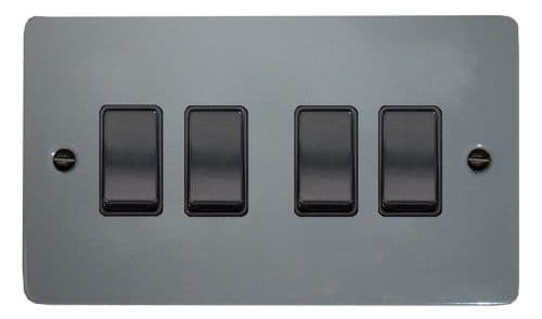 G&H FLG4B Flat Plate Light Grey 4 Gang 1 or 2 Way Rocker Light Switch