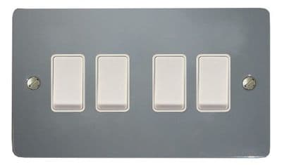 G&H FLG4W Flat Plate Light Grey 4 Gang 1 or 2 Way Rocker Light Switch