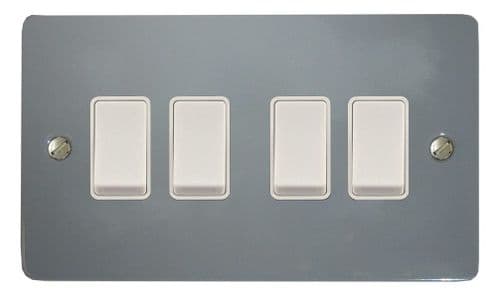 G&H FLG4W Flat Plate Light Grey 4 Gang 1 or 2 Way Rocker Light Switch