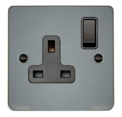 G&H FLG9B Flat Plate Light Grey 1 Gang Single 13A Switched Plug Socket
