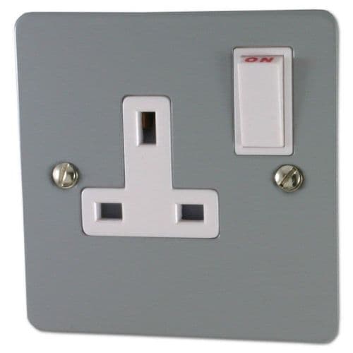 G&H FLG9W Flat Plate Light Grey 1 Gang Single 13A Switched Plug Socket