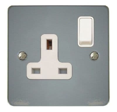G&H FLG9W Flat Plate Light Grey 1 Gang Single 13A Switched Plug Socket