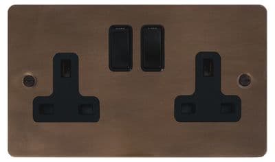 G&H FMBZ10B Flat Plate Medium Bronze 2 Gang Double 13A Switched Plug Socket