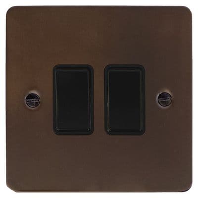 G&H FMBZ2B Flat Plate Medium Bronze 2 Gang 1 or 2 Way Rocker Light Switch
