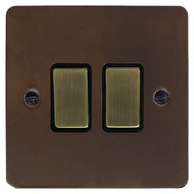 G&H FMBZ302-AB Flat Plate Medium Bronze 2 Gang 1 or 2 Way Rocker Light Switch