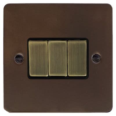 G&H FMBZ303-AB Flat Plate Medium Bronze 3 Gang 1 or 2 Way Rocker Light Switch