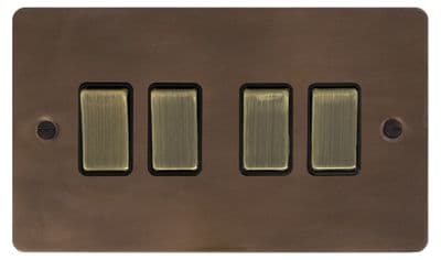 G&H FMBZ304-AB Flat Plate Medium Bronze 4 Gang 1 or 2 Way Rocker Light Switch