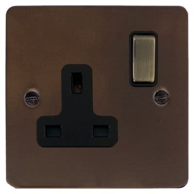 G&H FMBZ309-AB Flat Plate Medium Bronze 1 Gang Single 13A Switched Plug Socket