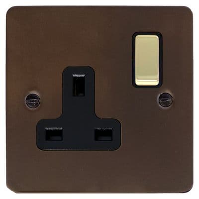 G&H FMBZ309-PB Flat Plate Medium Bronze 1 Gang Single 13A Switched Plug Socket