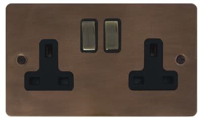 G&H FMBZ310-AB Flat Plate Medium Bronze 2 Gang Double 13A Switched Plug Socket