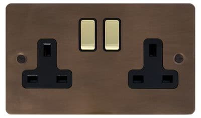 G&H FMBZ310-PB Flat Plate Medium Bronze 2 Gang Double 13A Switched Plug Socket