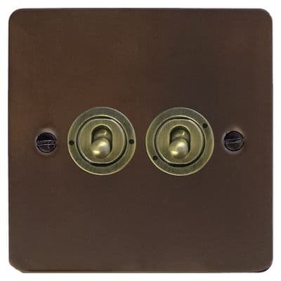 G&H FMBZ382-AB Flat Plate Medium Bronze 2 Gang 1 or 2 Way Toggle Light Switch