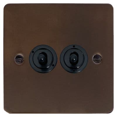 G&H FMBZ382-FBK Flat Plate Medium Bronze 2 Gang 1 or 2 Way Toggle Light Switch
