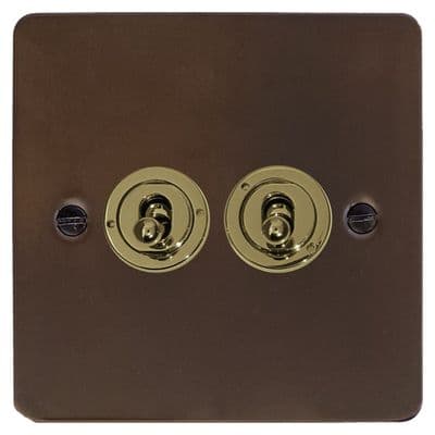 G&H FMBZ382-PB Flat Plate Medium Bronze 2 Gang 1 or 2 Way Toggle Light Switch