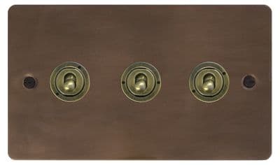 G&H FMBZ383-AB Flat Plate Medium Bronze 3 Gang 1 or 2 Way Toggle Light Switch