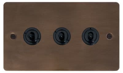 G&H FMBZ383-FBK Flat Plate Medium Bronze 3 Gang 1 or 2 Way Toggle Light Switch