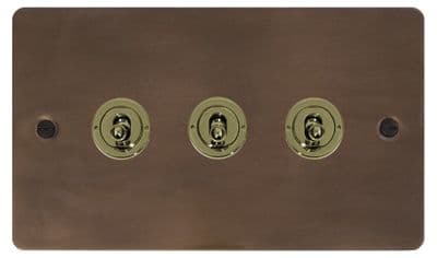 G&H FMBZ383-PB Flat Plate Medium Bronze 3 Gang 1 or 2 Way Toggle Light Switch