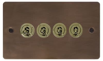G&H FMBZ384-PB Flat Plate Medium Bronze 4 Gang 1 or 2 Way Toggle Light Switch
