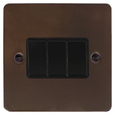 G&H FMBZ3B Flat Plate Medium Bronze 3 Gang 1 or 2 Way Rocker Light Switch