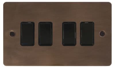G&H FMBZ4B Flat Plate Medium Bronze 4 Gang 1 or 2 Way Rocker Light Switch