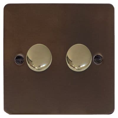 G&H FMBZ522-PB Flat Plate Medium Bronze 2 Gang 1 or 2 Way LED Dimmer Switch