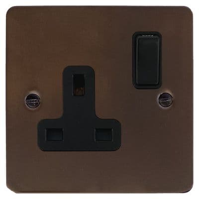 G&H FMBZ9B Flat Plate Medium Bronze 1 Gang Single 13A Switched Plug Socket