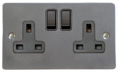 G&H FP10B Flat Plate Pewter 2 Gang Double 13A Switched Plug Socket