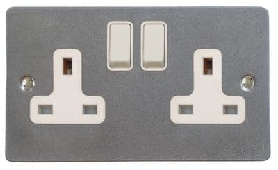 G&H FP10W Flat Plate Pewter 2 Gang Double 13A Switched Plug Socket