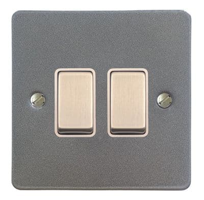 G&H FP202 Flat Plate Pewter 2 Gang 1 or 2 Way Rocker Light Switch