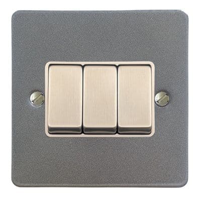 G&H FP203 Flat Plate Pewter 3 Gang 1 or 2 Way Rocker Light Switch