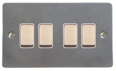 G&H FP204 Flat Plate Pewter 4 Gang 1 or 2 Way Rocker Light Switch