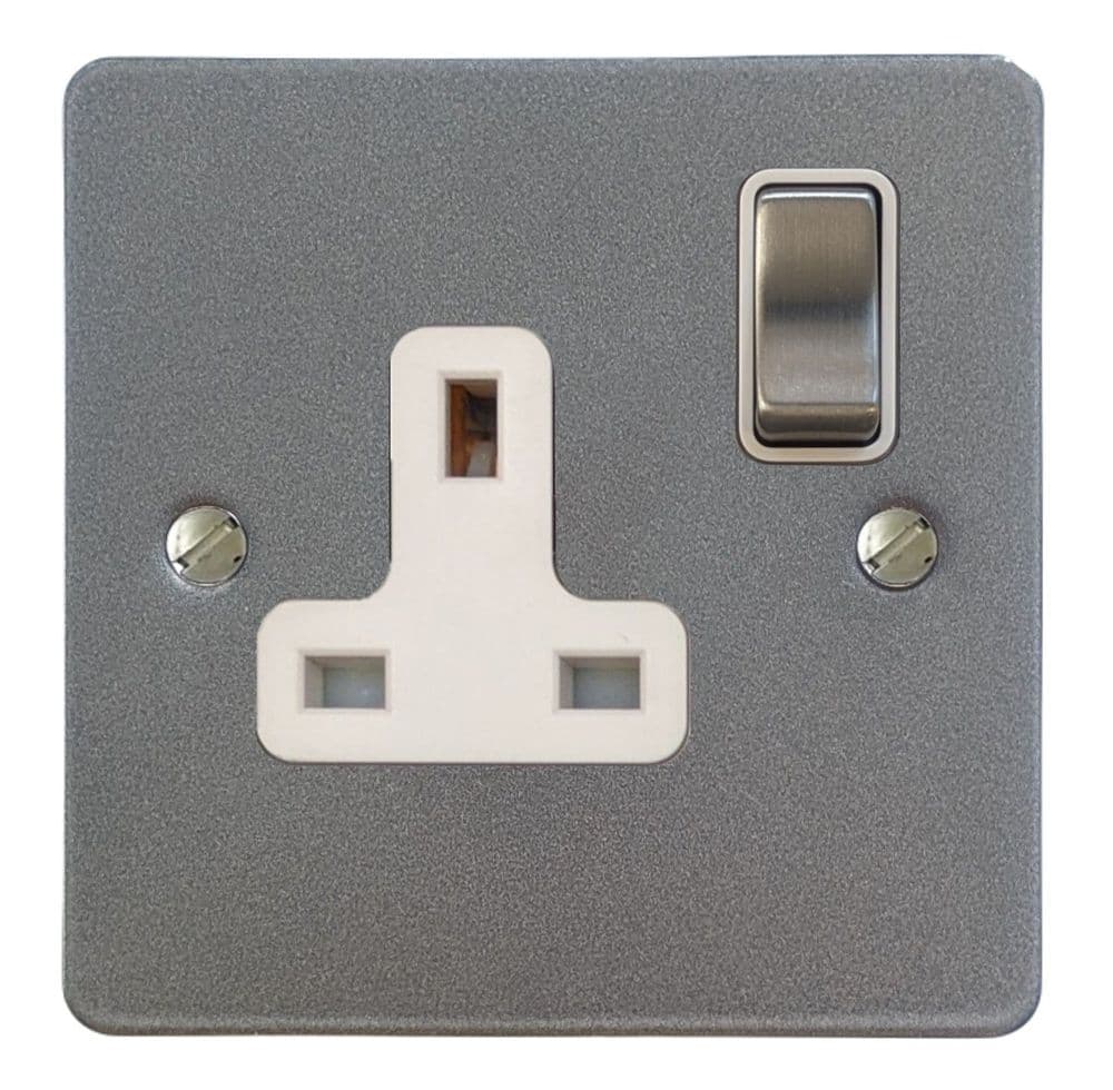 G&H FP209 Flat Plate Pewter 1 Gang Single 13A Switched Plug Socket