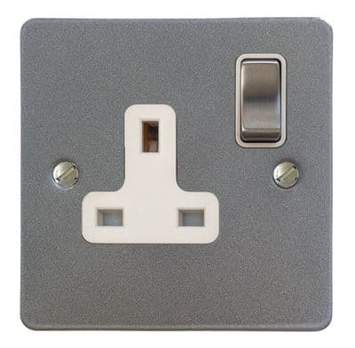 G&H FP209 Flat Plate Pewter 1 Gang Single 13A Switched Plug Socket