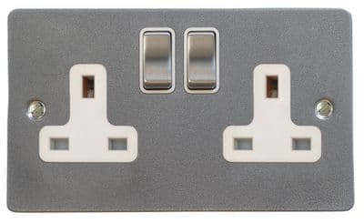 G&H FP210 Flat Plate Pewter 2 Gang Double 13A Switched Plug Socket