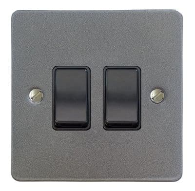 G&H FP2B Flat Plate Pewter 2 Gang 1 or 2 Way Rocker Light Switch