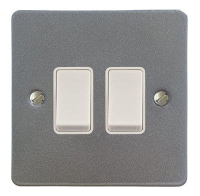 G&H FP2W Flat Plate Pewter 2 Gang 1 or 2 Way Rocker Light Switch